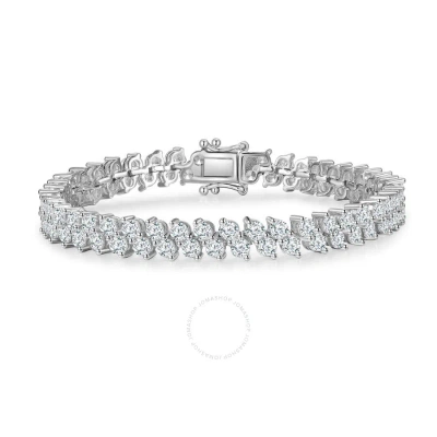 Megan Walford Sterling Silver With Diamond Cubic Zirconia Icicle Cluster Double Row Tennis Bracelet In Metallic