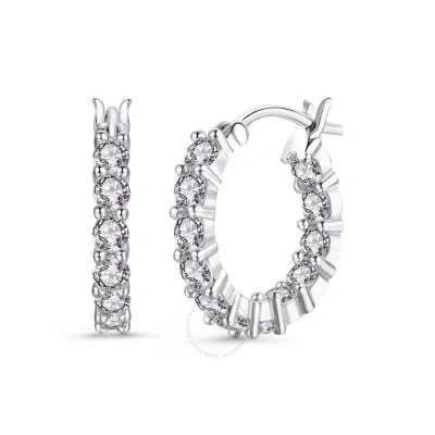 Megan Walford Sterling Silver With Diamond Cubic Zirconia Inside-out Round Chunky Hoop Earrings In Silver-tone