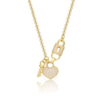 Megan Walford Sterling Silver With Gold Plated Cubic Zirconia Heart Charm Necklace In Gold-tone