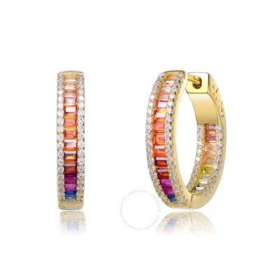 Megan Walford Sterling Silver With Gold Plated Guette Cubic Zirconia Hoop Earrings In Multi-color