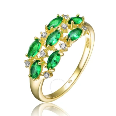 Megan Walford Sterling Silver With Gold Plated Marquise And Round Cubic Zirconia Coctail Ring In Green