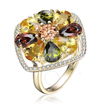 Megan Walford Sterling Silver With Gold Plated Multi Colored Pear With Round Cubic Zirconia Flower R In Multi-color