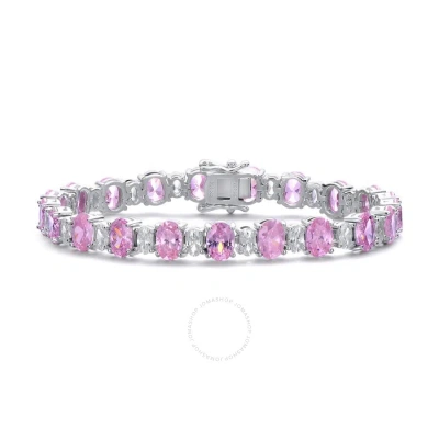 Megan Walford Sterling Silver With Oval Cubic Zirconia Tennis Bracelet In Pink