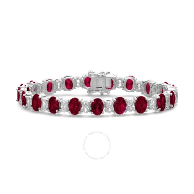 Megan Walford Sterling Silver With Oval Cubic Zirconia Tennis Bracelet In Red