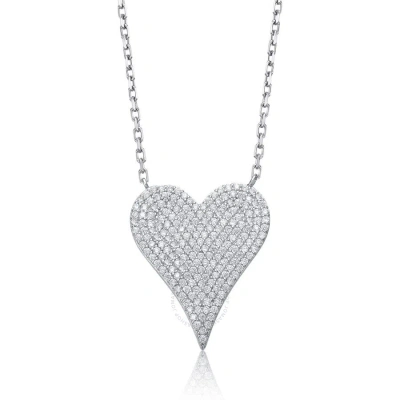 Megan Walford Sterling Silver With Pave Cubic Zirconia Heart Layering Necklace In Silver-tone