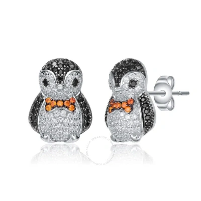 Megan Walford Sterling Silver With Rhodium Plated And Multi Colored Cubic Zirconia Stud Earrings In Black