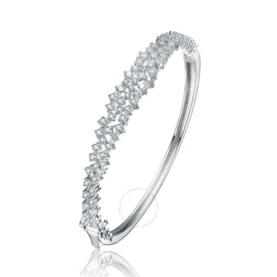 Megan Walford Sterling Silver With Rhodium Plated Clear Round Cubic Zirconia Cluster Style Bangle Br In Silver-tone