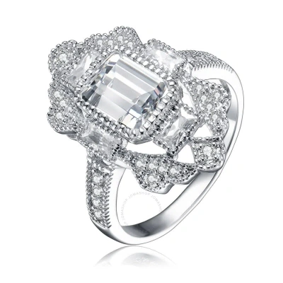 Megan Walford Sterling Silver With Rhodium Plated Cubic Zirconia Coctail Ring In Metallic