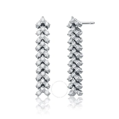 Megan Walford Sterling Silver With Rhodium Plated Triangle Shaped Cubic Zirconia Linear Drop Earring In Silver-tone