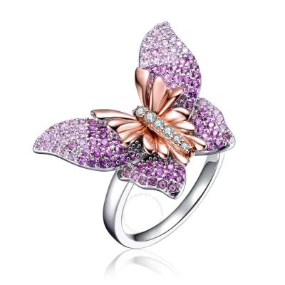 Megan Walford Sterling Silver With Rose Gold Plated Multi Color Cubic Zirconia Butterfly Ring In Multi-color