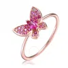 MEGAN WALFORD MEGAN WALFORD STERLING SILVER WITH ROSE GOLD PLATED RUBY CUBIC ZIRCONIA SMALL BUTTERFLY RING