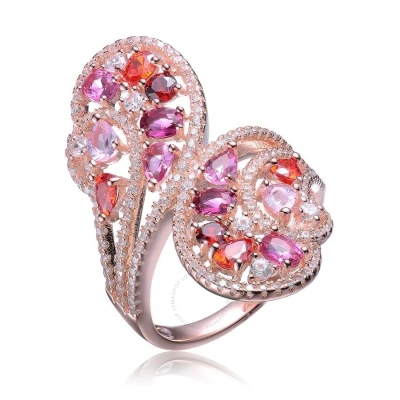 Megan Walford Sterling Silver With Rose Plated Multi Colored Cubic Zirconia Swirl Bypass Ring In Rose Gold-tone