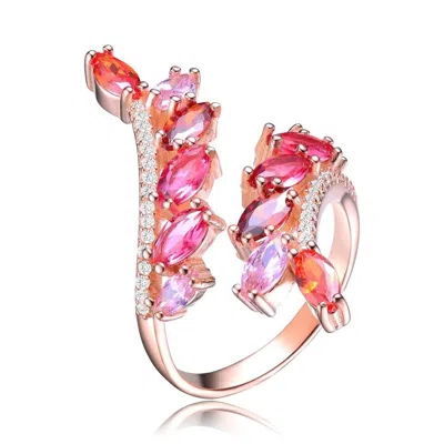 Megan Walford Sterling Silver With Rose Plated Redcubic Zirconia Bypass Ring In Gold