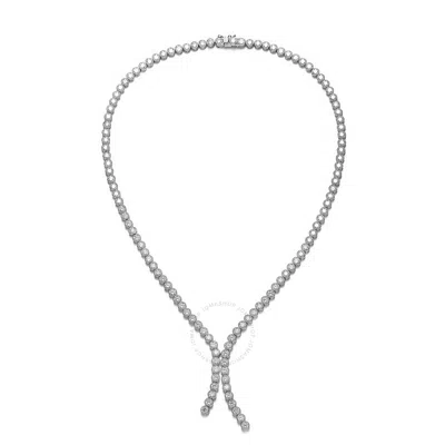 Megan Walford Sterling Silver With White Gold Plated Clear Round Cubic Zirconia Bezel Set Necklace