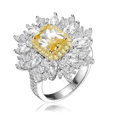 Megan Walford Sterling Silver Yellow Radiant With Cubic Zirconia Halo Ring