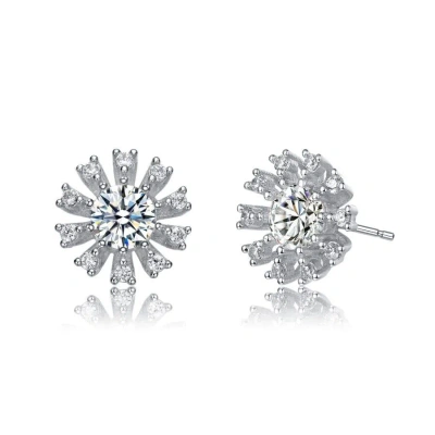 Megan Walford Sterlling Silver Round And Baguette Cubic Zirconia Flower Stud Earrings In White