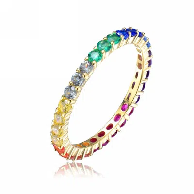 Megan Walford Stylish Gold Over Multi-color Cubic Zirconia Eternity Ring