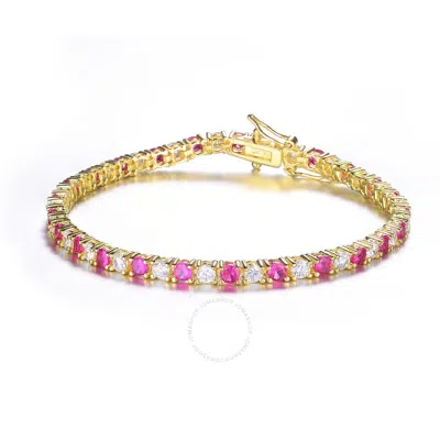 Megan Walford Stylish Gold Overlay Sterling Silver Round Pink And Clear Cubic Zirconia Tennis Bracel