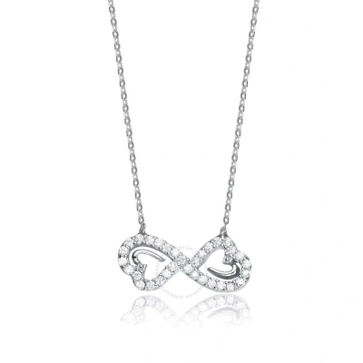 Megan Walford Stylish Sterling Silver Round Clear Cubic Zirconia Infinity Heart Necklace In White