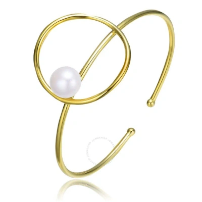 Megan Walford Very Elegant Sterling Silver With Gold Plating And Genuine Freshwater Pearl Cuff Brace In Gold-tone