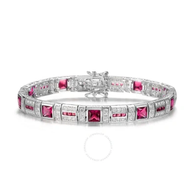Megan Walford White Gold Plated Emerald Cubic Zirconia Tennis Bracelet In Red