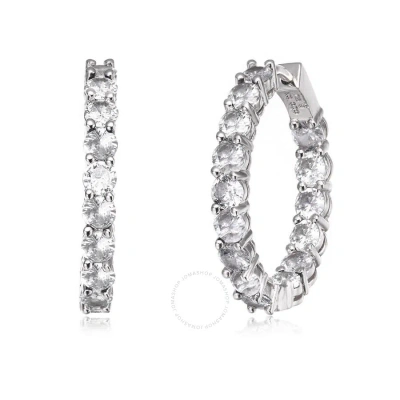 Megan Walford White Gold Plated With Diamond Cubic Zirconia Inside Out Hoop Earrings In Metallic