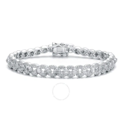 Megan Walford White Gold-plated With Diamond Cubic Zirconia Round Flat Link Tennis Bracelet In Sterl