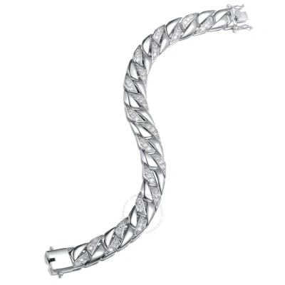 Megan Walford White Gold-plated With Iced Out Diamond Cubic Zirconia Braided Cuban Chain Bracelet In