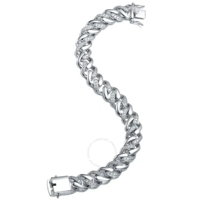 Megan Walford White Gold-plated With Iced Out Diamond Cubic Zirconia Curb Chain Bracelet In Sterling