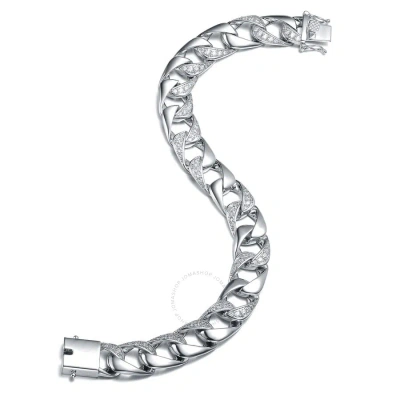 Megan Walford White Gold-plated With Iced Out Diamond Cubic Zirconia Miami Cuban Chain Bracelet In S