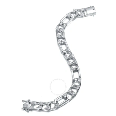 Megan Walford White Gold-plated With Iced Out Diamond Cubic Zirconia Mixed Cuban Chain Bracelet In S