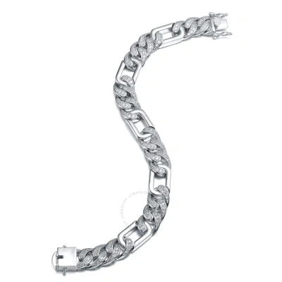 Megan Walford White Gold-plated With Iced Out Diamond Cubic Zirconia Oblong Curb Chain Bracelet In S
