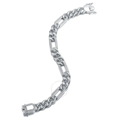 Megan Walford White Gold-plated With Iced Out Diamond Cubic Zirconia Paper Clip Curb Chain Bracelet
