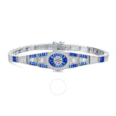 Megan Walford White Gold Plated With Sapphire Cubic Zirconias Bracelet In Blue