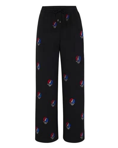 Meghan Fabulous Women's Black / Blue / Red The Original Grateful Dead Rhinestone Stealie Lounge Pant - Black In Black/blue/red