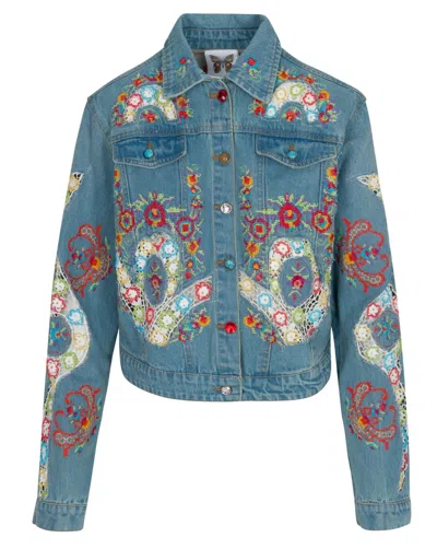 Meghan Fabulous Women's Blue Dixie Embroidered Denim Jacket