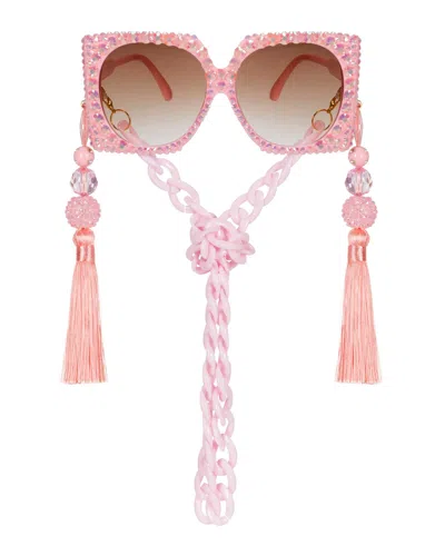Meghan Fabulous Women's Bubbles Rhinestone Sunglasses - Pink
