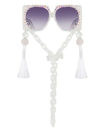 Meghan Fabulous Women's Bubbles Rhinestone Sunglasses - White Neon