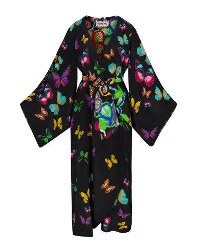 Meghan Fabulous Women's Butterfly Maxi Kimono - Black