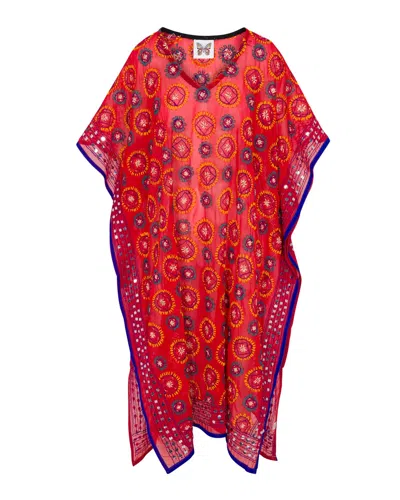 Meghan Fabulous Women's Flora Embroidered Caftan - Flame Red