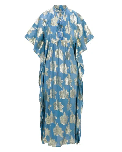 Meghan Fabulous Women's Gold / Blue Palm Springs Sparkle Caftan Maxi Dress - Blue In Gold/blue