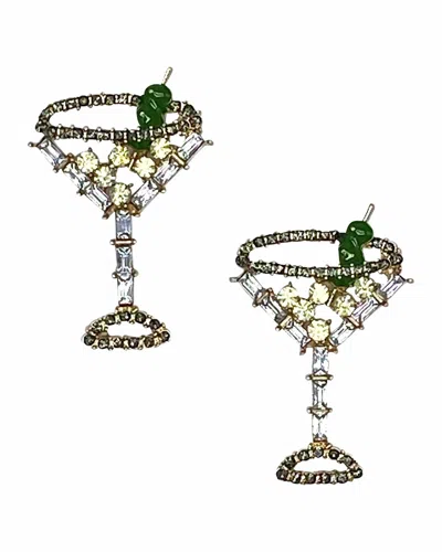 Meghan Fabulous Women's Gold / Green Martini Time Rhinestone Earrings