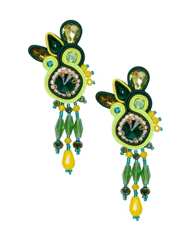 Meghan Fabulous Women's Gold / Green Royal Highness Rhinestone Dangle Earrings - Green