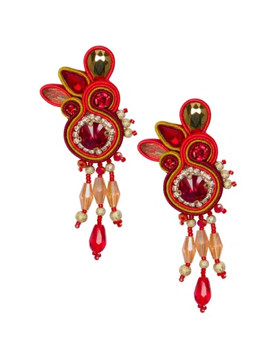 Meghan Fabulous Women's Gold / Red Royal Highness Rhinestone Dangle Earrings - Red