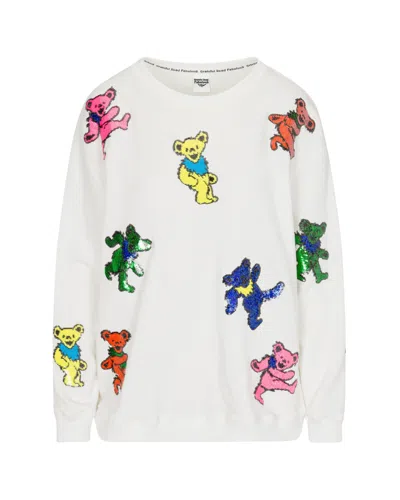 Meghan Fabulous Women's The Original Grateful Dead Dancing Bears Sequin Sweatshirt - White