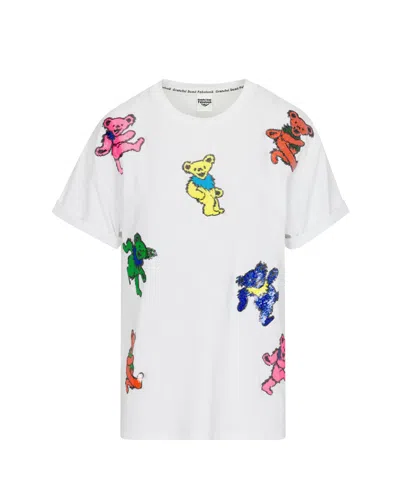Meghan Fabulous Women's The Original Grateful Dead Dancing Bears Sequin T-shirt - White