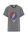 Meghan Fabulous Women's Grey / Blue / Red The Original Grateful Dead Rhinestone Stealie T-shirt - Heather Gray In Grey/blue/red