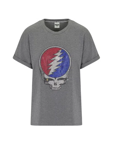 Meghan Fabulous Women's Grey / Blue / Red The Original Grateful Dead Rhinestone Stealie T-shirt - Heather Gray In Grey/blue/red