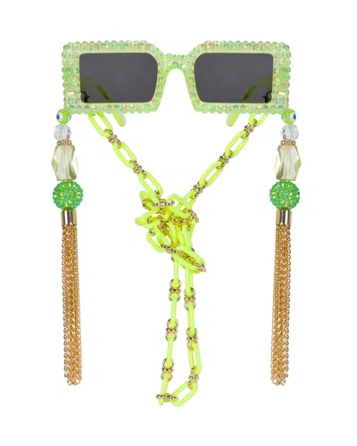 Meghan Fabulous Women's Groovy Baby Rhinestone Funglasses - Lime Green