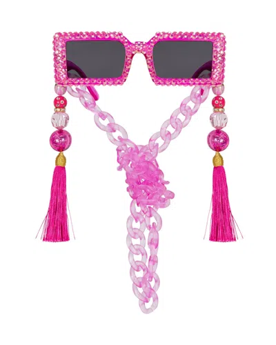 Meghan Fabulous Women's Groovy Baby Rhinestone Funglasses - Pink Neon